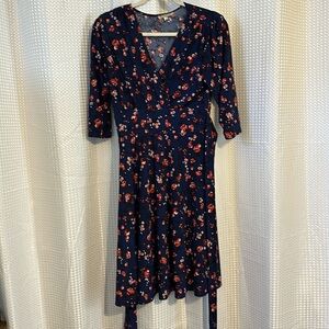 Karina easy dress in blue with black red white floral